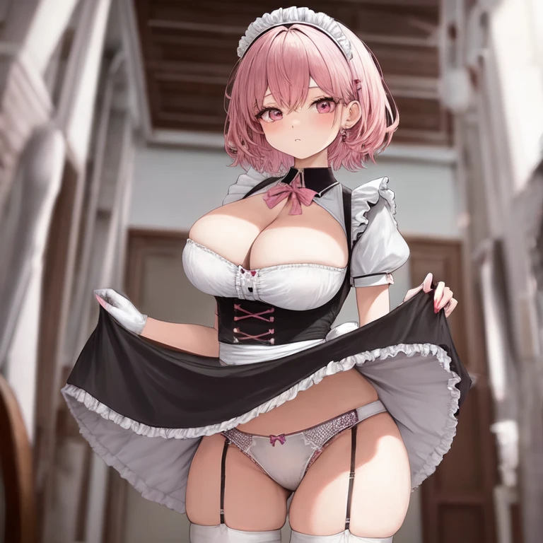 [Holara] 短髮 大乳房 撩起裙子 裙子 傑作 女傭制服 內衣 [插畫]